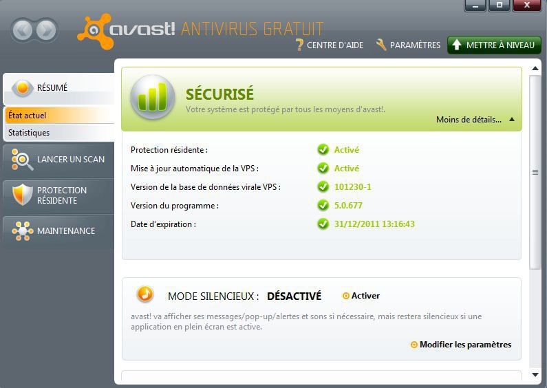 interface d'Avast Antivirus