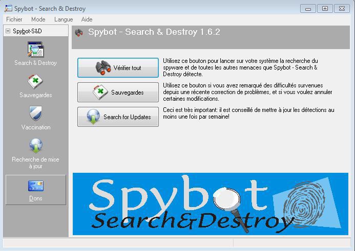 interface de spybot search and destroy