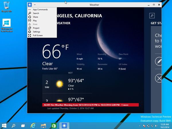 Nouvelle barre des Charmes dans Windows 10