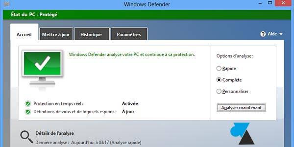 Interface windows defender 