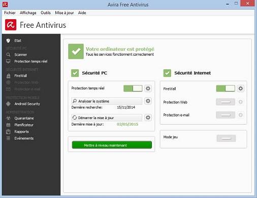 Interface principal Avira Antivir