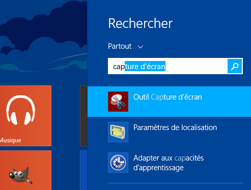 trouver l'outil capture écran