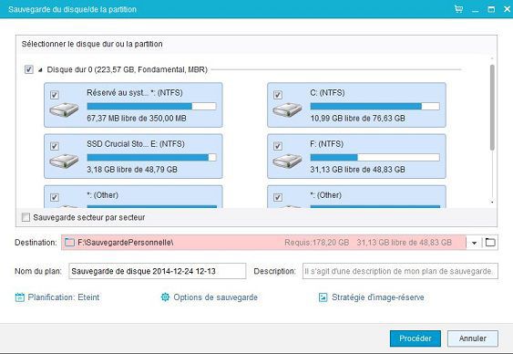 choix des partitions à cloner dans Todo Backup