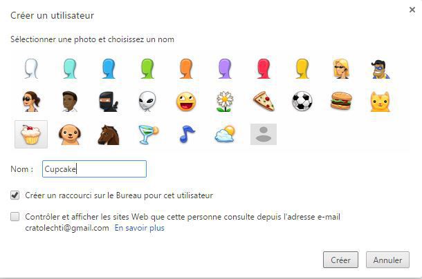 Compte utilisateur personnaliser chrome 38