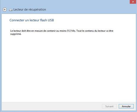 lecteur de récupération connecter clé USB