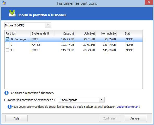 fusionner dans easeUS partition master