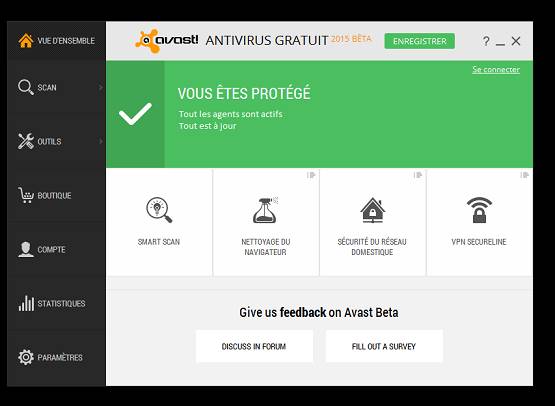 Interface accueil Avast 2015