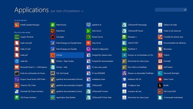 Menu application Windows 8 métro