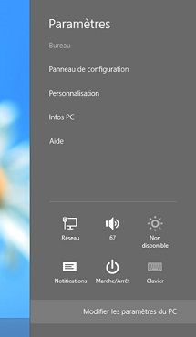 Options paramètre Windows 8