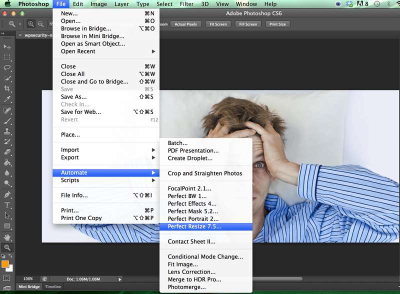 Perfect Resize menu dans Photoshop