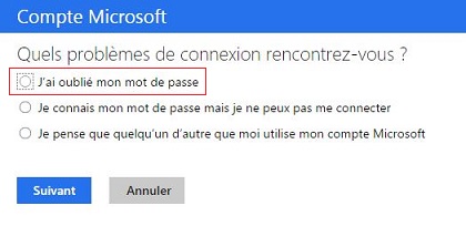 oublié password outlook