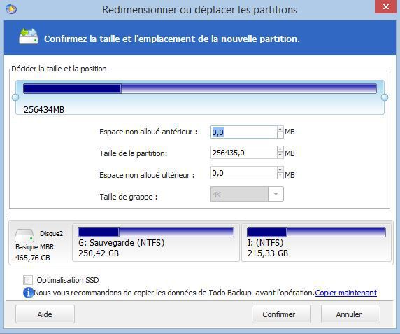 menu redimensionner dans EaseUS partition Master