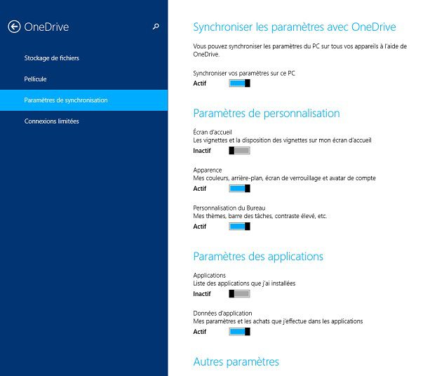 Options de synchronisation windows 8