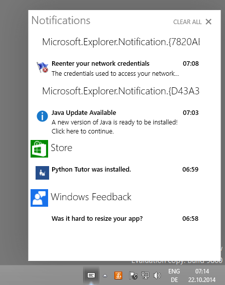 Centre de notification de Windows 10